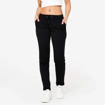 DOMYOS Dámske nohavice 500 Slim na džoging a fitnes čierne XS (W26 L30)