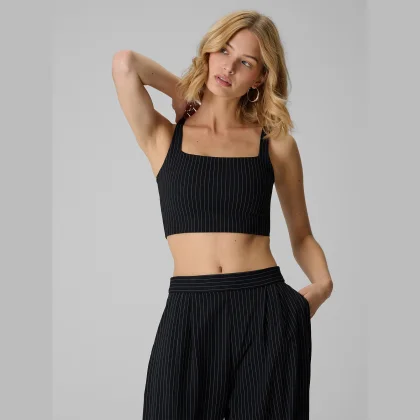 Crop-top slim pruhovaný dámsky - čierny