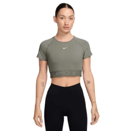 Dámské tréninkové tričko s krátkým rukávem NIKE PRO W NP DF SS CROP TOP TT GX-320-Khaki