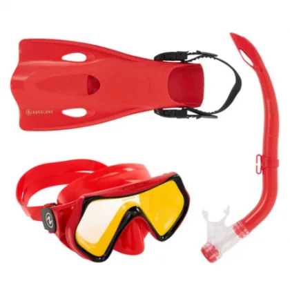 Juniorský potápačský šnorchlovací set AQUALUNG HERO SET Junior-RED MIRROR