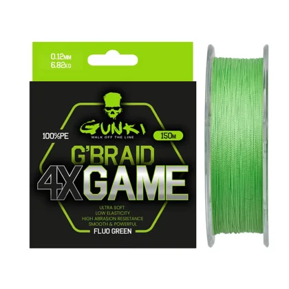Pletená šnúra GUNKI G’Braid 4X Game, 150 m priemer 0,12 mm, nosnosť 6,82 kg