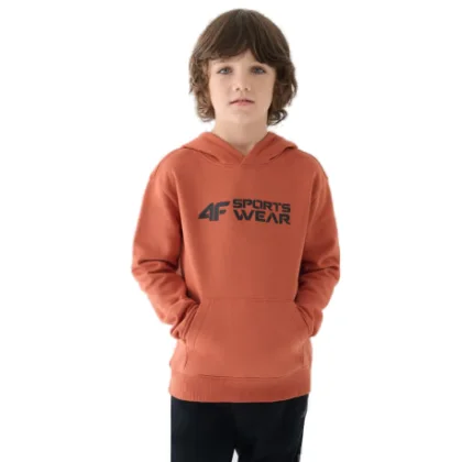 Chlapčenská mikina s kapucňou 4F JUNIOR SWEATSHIRT-JWAW24TSWSM1223-64S-SALMON CORAL