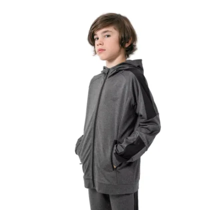 Chlapčenská tréningová mikina so zipsom 4F JUNIOR BOYS FUNCTIONAL SWEATSHIRT JBLMF001-23M-DARK GREY MELANGE