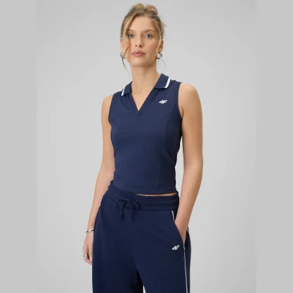 Dámsky slim top s golierom - tmavomodrý