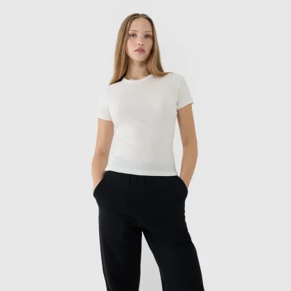 Dámské tričko slim s žebrované pleteniny - bílé