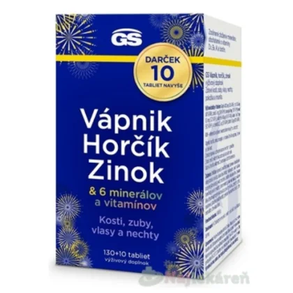 GS Vápnik Horčík Zinok Darček + 6 minerálov a vitamínov 130+10 navyše 140ks
