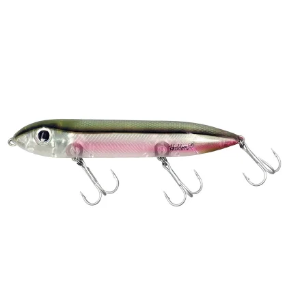 FLASHMER Hladinová nástraha stickbait na lov v mori Mini Super Spook JR 14 GR Ghost Eel bez