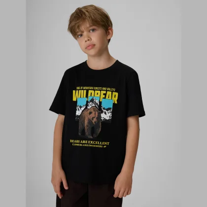 T-shirt regular s potlačou chlapčenské - čierne