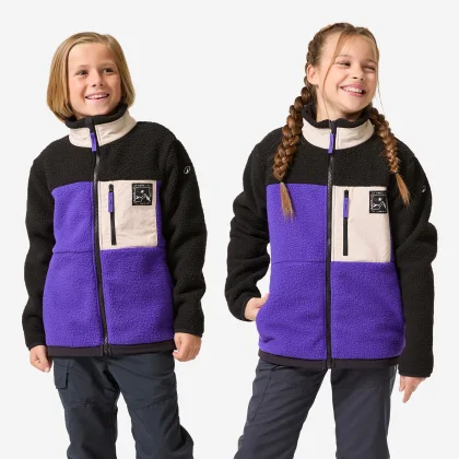 QUECHUA Detská fleecová sherpa mikina NH900 7 - 15 r. fialovo-čierna 14-15 r (161-172 cm)