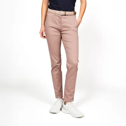 INESIS Dámske bavlnené golfové chino nohavice MW500 hnedé M (L31)