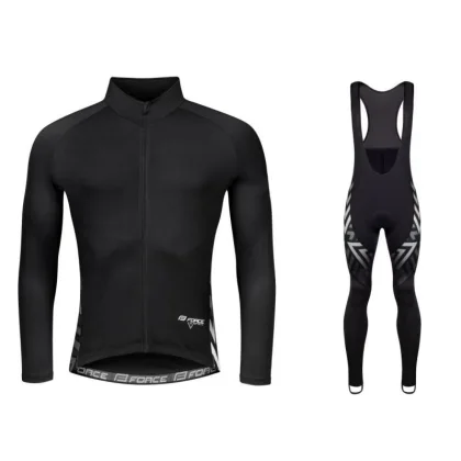 Force SPIKE černo-bílý cyklistický dres - dlouhý rukáv + Force SPIKE černo-bílé cyklokalhoty