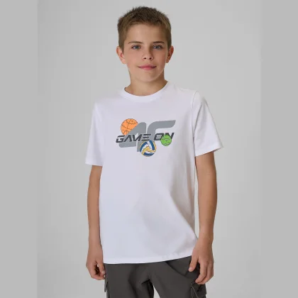T-shirt regular s potlačou chlapčenský - biely