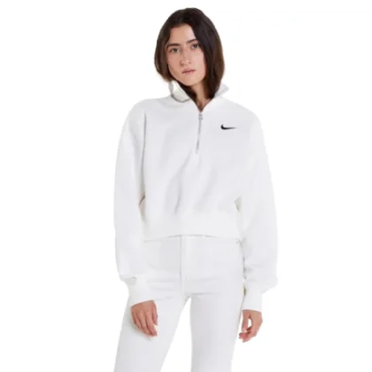 Dámska mikina s 1 2 zipsom NIKE W NSW PHNX FLC QZ CROP SAIL BLACK