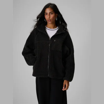 Fleece so stojačikom loose dámsky - čierny