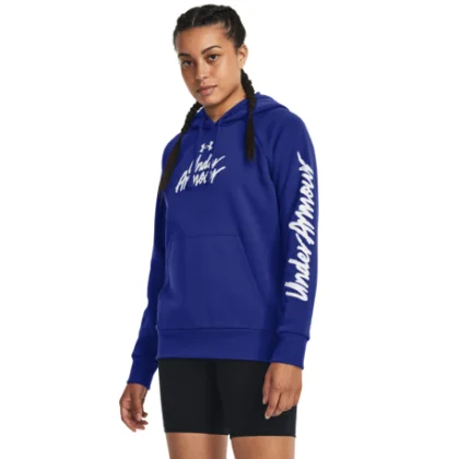 Dámska zateplená tréningová mikina s kapucňou UNDER ARMOUR UA Rival Fleece Graphic Hdy-Royal BLU