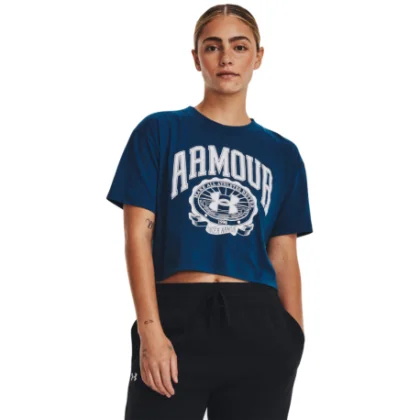 Dámske tréningové tričko s krátkym rukávom UNDER ARMOUR UA COLLEGIATE CREST CROP SS -BLU