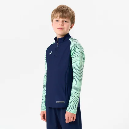 KIPSTA Detská mikina Viralto CLUB Wavy s 1/2 zipsom tmavomodro-zelená 7-8 r (123-130 cm)