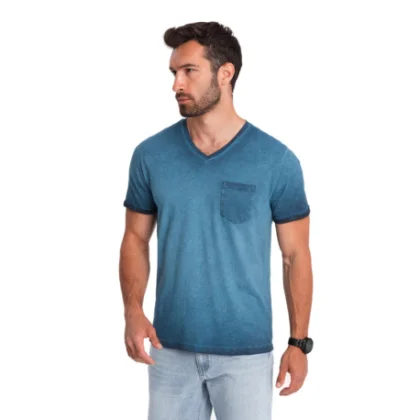 Pánské tričko s krátkým rukávem a v-výstřihem OMBRE T-shirt OM-TSCT-22SS-002 V-7 navy
