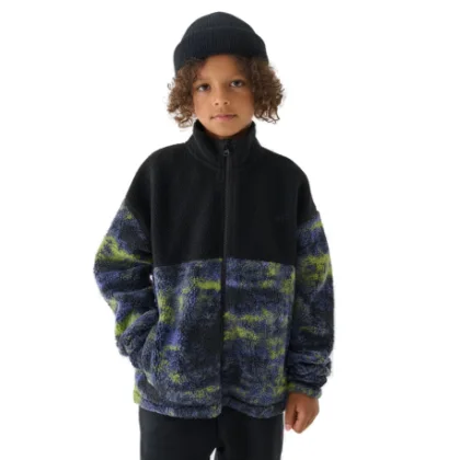 Chlapčenská flisová mikina so zipsom 4F JUNIOR FLEECE-JWAW24TFLEM246-20S-DEEP BLACK