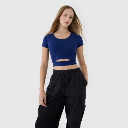 Dámske crop top tričko bez potlače - tmavomodré