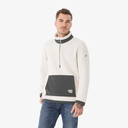 QUECHUA Pánska turistická mikina MH100 sherpa 1/2 zips béžová M