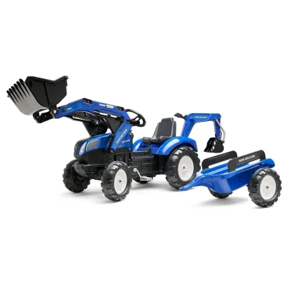 Falk Šlapací traktor 3090Y New Holland T8 s předním nakladačem a vlečkou modrý