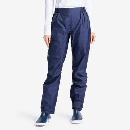 DECATHLON Dámske nepremokavé vrchné nohavice 100 na jachting tmavomodré S (W28 L31)