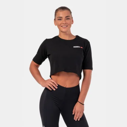 Dámsky crop top Minimalist logo 600 - Čierny - NEBBIA