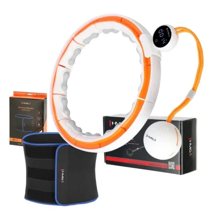 HMS Sada masážní hula hoop se závažím HHM21 a zeštíhlujícího pásu BR1313 bílá/oranžová