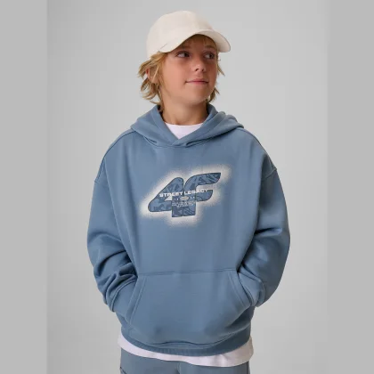 Tepláková mikina loose s kapucňou chlapčenská - denim