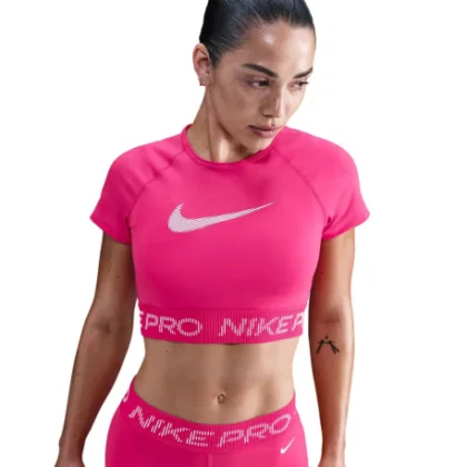Dámske tréningové tričko s krátkym rukávom NIKE PRO W NP DF SS TOP TT GRX RUSH PINK PINK FOAM WHITE