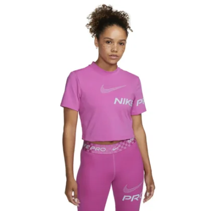 Női rövid ujjú edzőpóló NIKE PRO W NP DF GRX SS CROP TOP-Pink