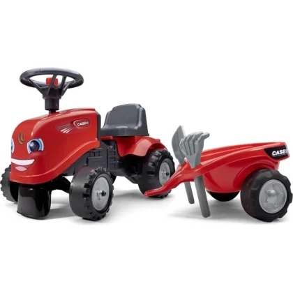 Falk Odrážedlo 238C Baby Case IH červený s vlečkou a lopatkou s hrabičky