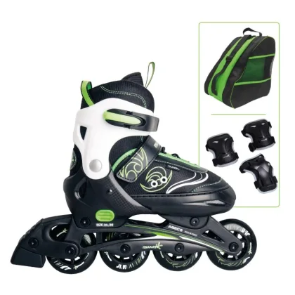 Muuwmi SET nastav. dětské inline brusle, zelené vel. 33-36, chrániče,taška