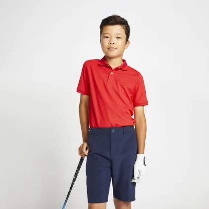 INESIS Detská golfová polokošeľa do mierneho počasia červená 10-11 r (141-150 cm)