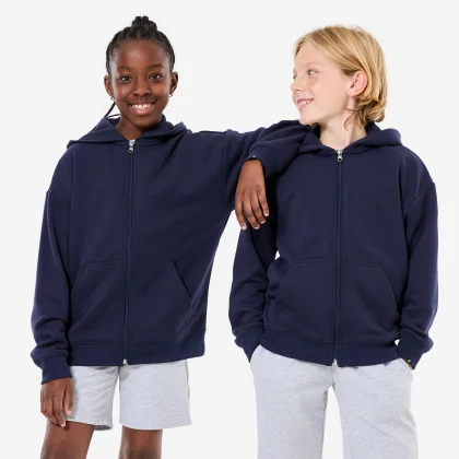 DECATHLON Unisex detská mikina na zips s kapucňou tmavomodrá 10-11 r (141-150 cm)