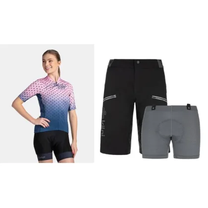 KILPI RITAEL-W Světle růžový cyklistický dres + Kilpi TRACKEE-W černé cyklistické kraťasy
