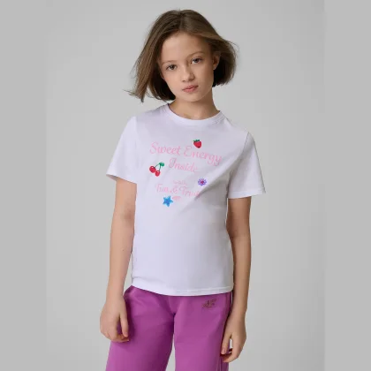 T-shirt regular s potlačou dievčenský - biely