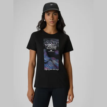 T-shirt regular s potlačou dámsky - čierny