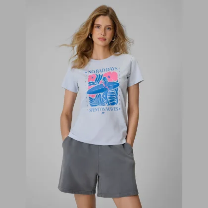 T-shirt regular s potlačou dámsky - modrý