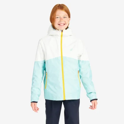 DECATHLON Detská nepremokavá bunda Sailing 100 zeleno-biela 12-13 r (151-160 cm)