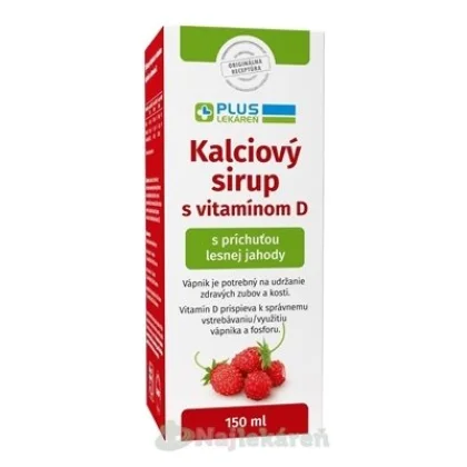 PLUS LEKÁREŇ Kalciový sirup s vitamínom D s príchuťou lesnej jahody 150 ml