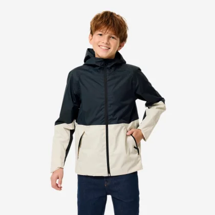 QUECHUA Detská nepremokavá turistická bunda MH500 7-15 r. sivá 10-11 r (141-150 cm)