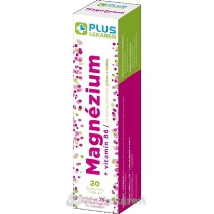 Plus Lékáreň Magnézium + Vitamín B6 grep malina 20 šumivých tabliet