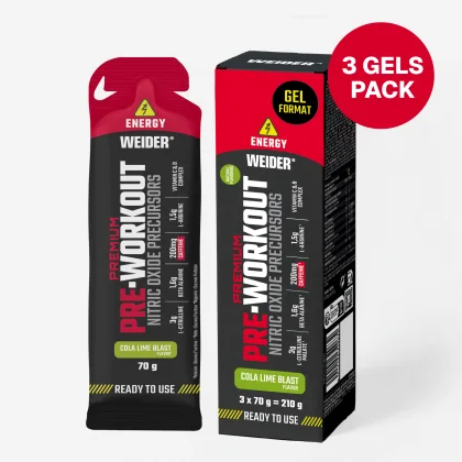 WEIDER Predtréningové gély s limetkovou kolou 3×70 g bez
