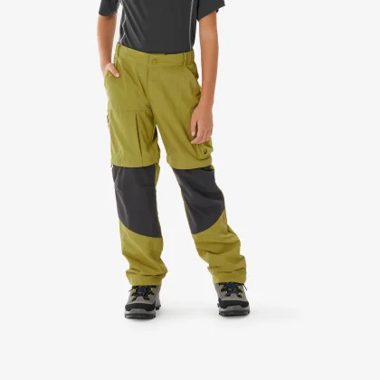 QUECHUA Detské odopínateľné turistické nohavice MH500 7 - 15 rokov kaki-žlté 12-13 r (151-160 cm)