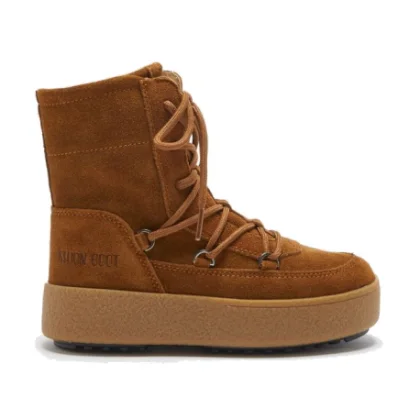 Dívčí vysoké zimní boty MOON BOOT JTRACK LACE SUEDE, 001 cognac