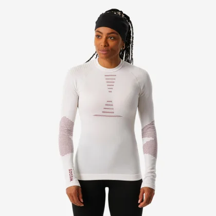 WEDZE Dámske lyžiarske spodné tričko BL900 vlna merino pohodlné bezšvové béžovo-ružové L-XL