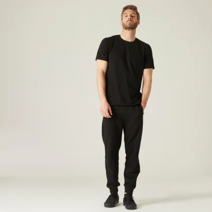 DOMYOS Pánske tričko 500 na cvičenie krátky rukáv, rovný strih, čierne 2XL