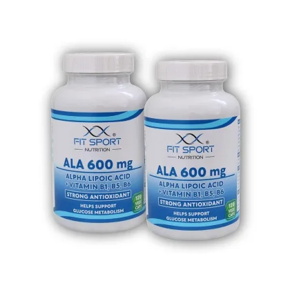 FitSport Nutrition 2x ALA 600mg Alpha Lipoic Acid + Vitamin B1,B5,B6 120 vege caps - Kyselina Alfa Lipoová